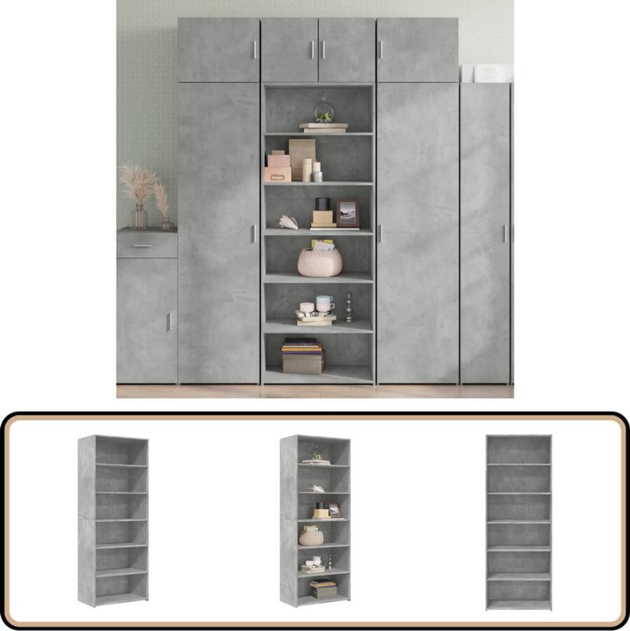 VidaXL Hoge kast 70x41x185 cm Bewerkt hout Grijs Scandinavisch Design Houten Kast Opbergkast Woonkamer Kast Entree Kast