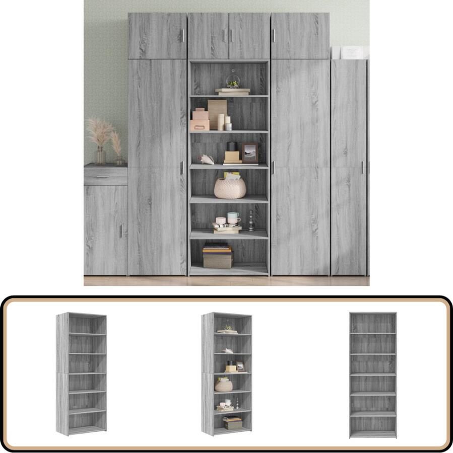 VidaXL Hoge kast 70x41x185 cm Grijs Sonoma Eiken Opbergkast Scandinavisch Design Grijze Kast Houten Kast Hoog Dressoir