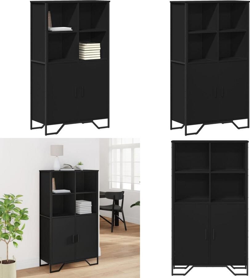 VidaXL Hoge kast 79 5x35 5x137 5 cm bewerkt hout zwart Hoge Kast Hoge Kasten Dressoir Buffetkast