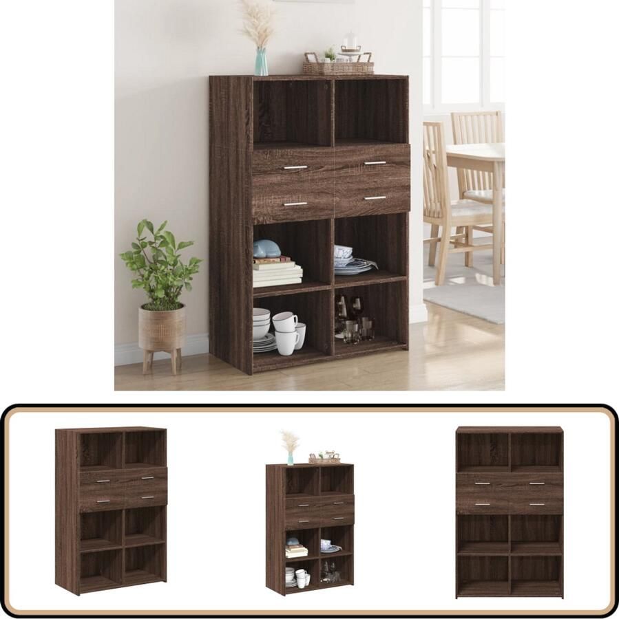 VidaXL Hoge kast Bruin eiken 80x42 5x124 cm Hoge Kast Houten Kast Bruine Eiken Kast Opbergkast Woonkamer Kast
