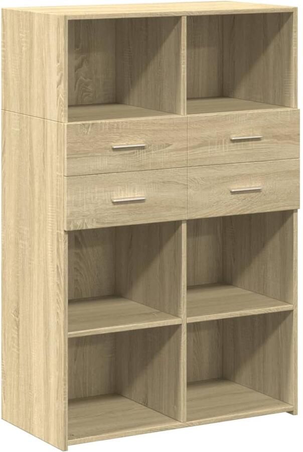 VidaXL Hoge kast 80x42 5x124 cm Sonoma eiken Hoge Kast Houten Kast Opslagoplossing Salontafel Kamermeubel - Foto 2