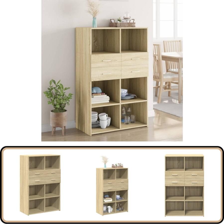 VidaXL Hoge kast 80x42 5x124 cm Sonoma eiken Hoge Kast Houten Kast Opslagoplossing Salontafel Kamermeubel