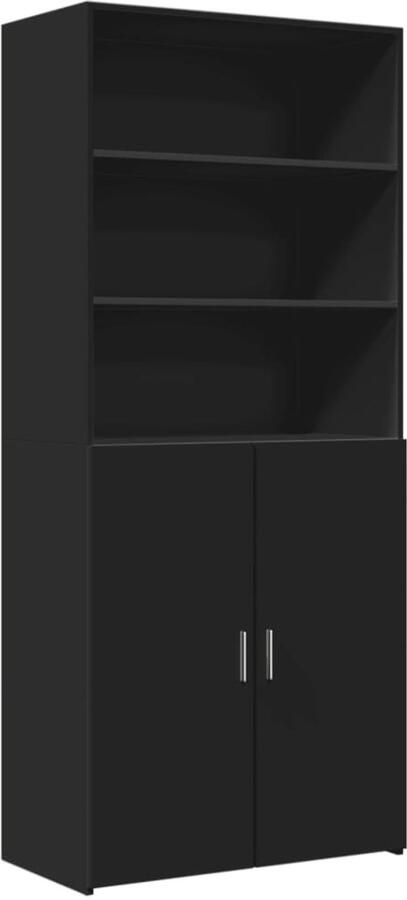 VidaXL Hoge kast Zwart 80x42 5x185 cm Bewerkt hout Hoge Kast Houten Kast Zwarte Kast Opbergkast