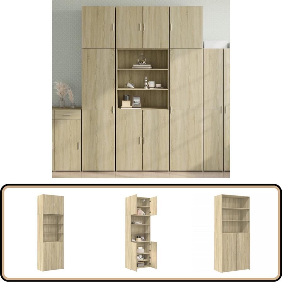 VidaXL Hoge kast 80x42 5x249 cm Sonoma Eiken Hoge Kast Houten Kast Opslagkast Salontafel Kamermeubel