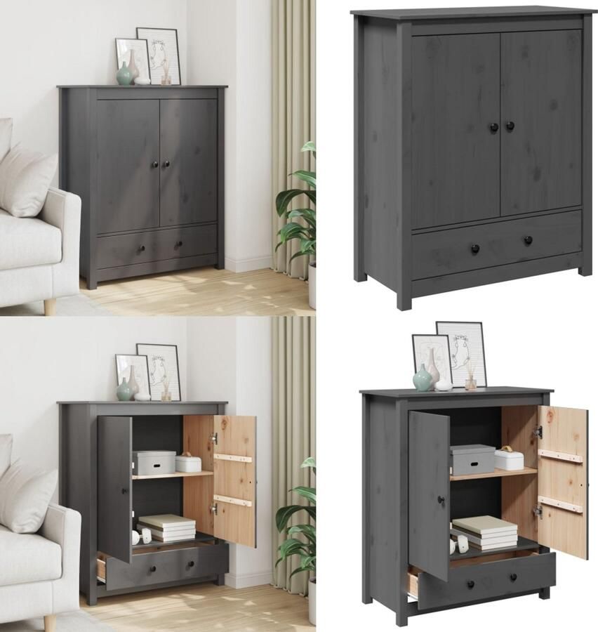 VidaXL Hoge kast 83x41 5x100 cm massief grenenhout grijs Hoge Kast Hoge Kasten Dressoir Dressoirs