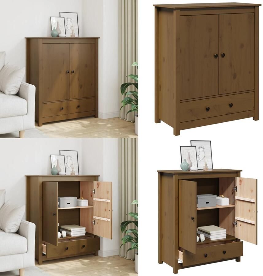 VidaXL Hoge kast 83x41-5x100 cm massief grenenhout honingbruin Hoge Kast Hoge Kasten Dressoir Dressoirs