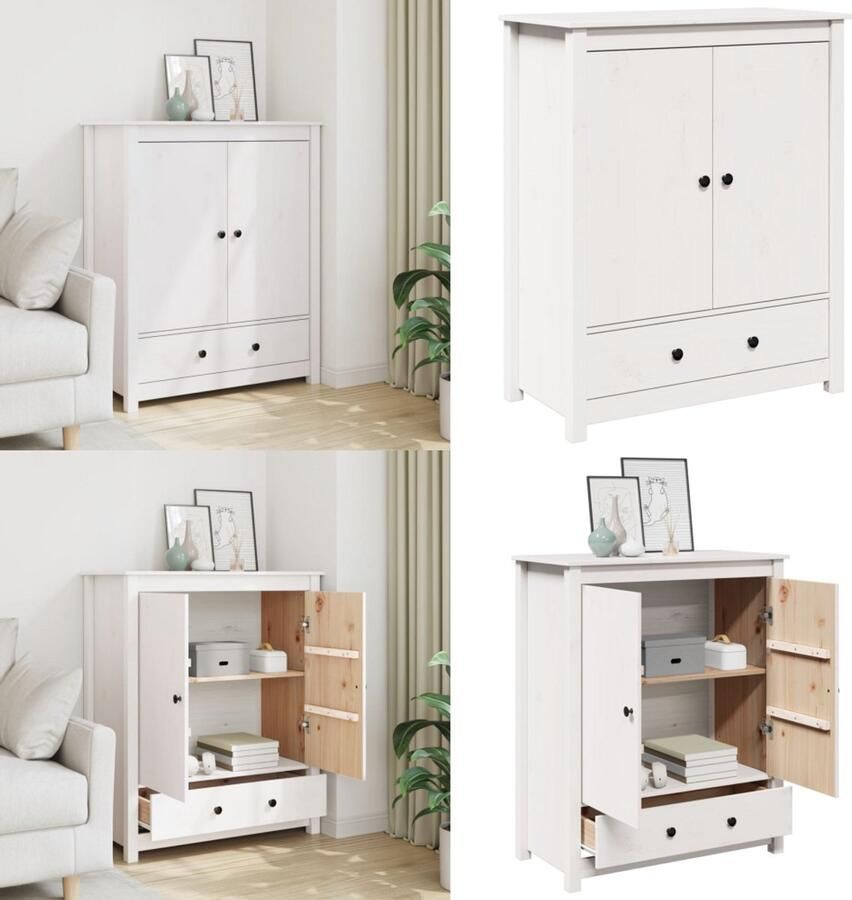 VidaXL Hoge kast 83x41 5x100 cm massief grenenhout wit Hoge Kast Hoge Kasten Dressoir Dressoirs