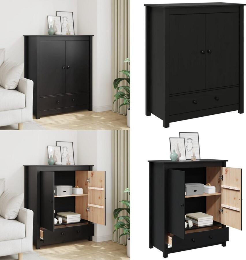 VidaXL Hoge kast 83x41 5x100 cm massief grenenhout zwart Hoge Kast Hoge Kasten Dressoir Dressoirs