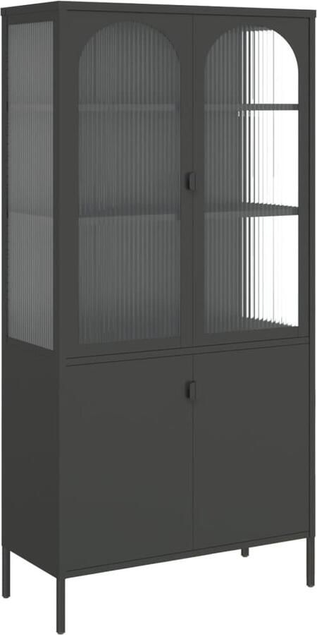 VidaXL Hoge kast Zwart Glas en staal 90x40x180 cm Hoge Kast Vitrinekast Kledingkast Slaapkamermeubel Livingroom Meubel