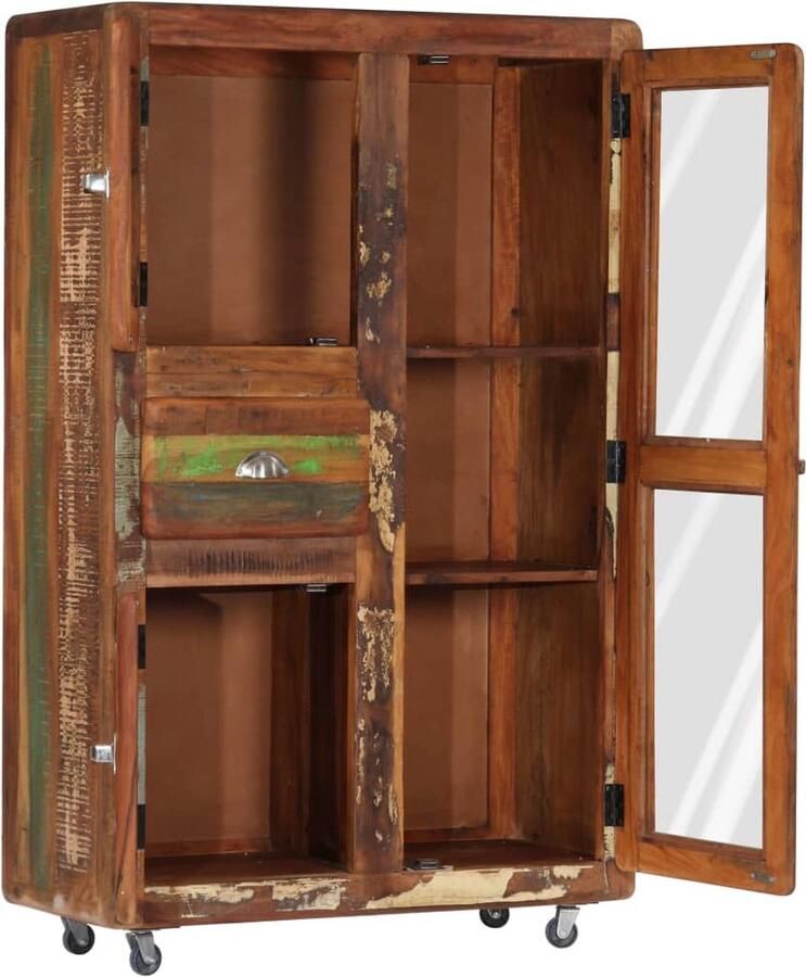 VidaXL Hoge kast 90x42x142 cm Gerecycled hout Hoge Kast Vintage Kast Landelijke Kast Rustic Kast Houten Kast Opslagkast Tv Kast Salontafel Bruine Kast