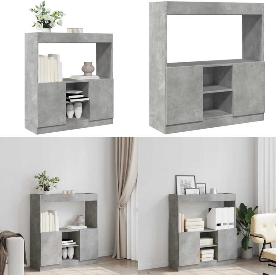 VidaXL Hoge kast 92x33x100 cm bewerkt hout betongrijs Hoge Kast Hoge Kasten Boekenrek En Kast Dressoir