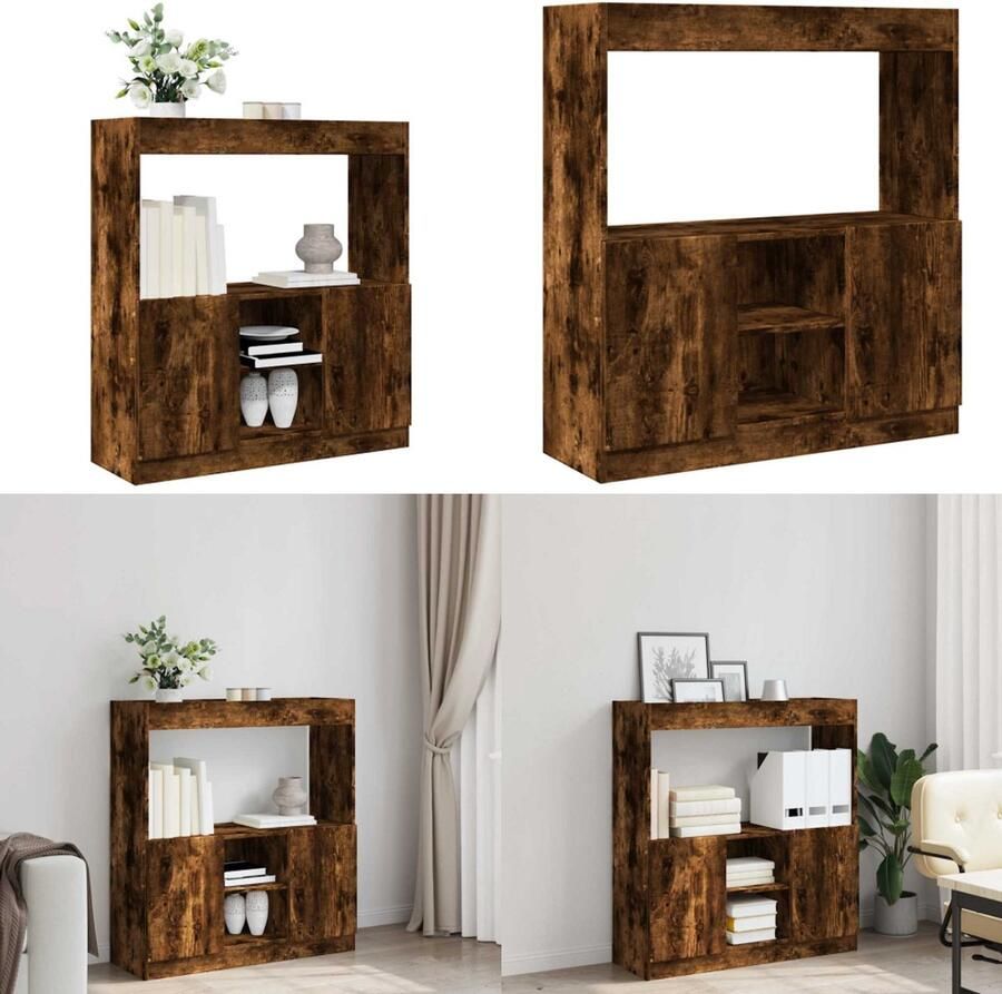 VidaXL Hoge kast 92x33x100 cm bewerkt hout gerookt eikenkleurig Hoge Kast Hoge Kasten Boekenrek En Kast Dressoir