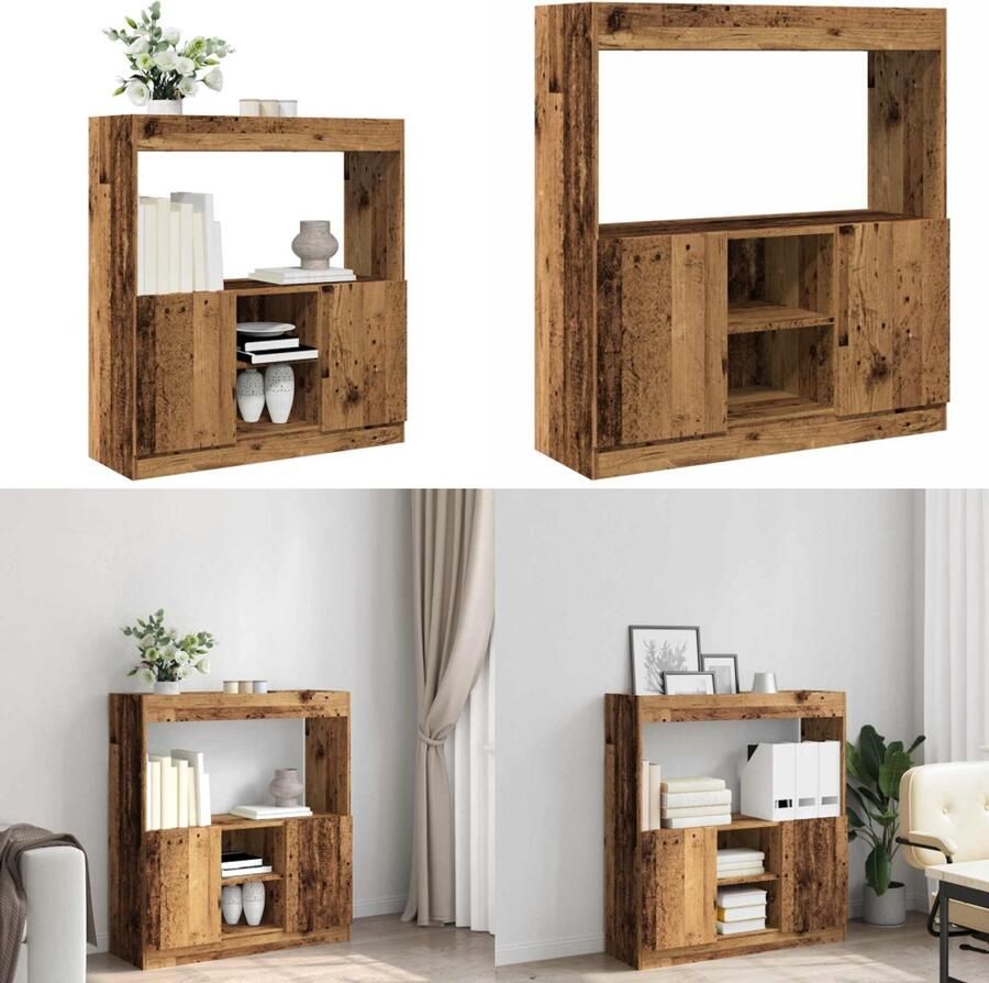 VidaXL Hoge kast 92x33x100 cm bewerkt hout oud houtkleurig Hoge Kast Hoge Kasten Boekenrek En Kast Dressoir