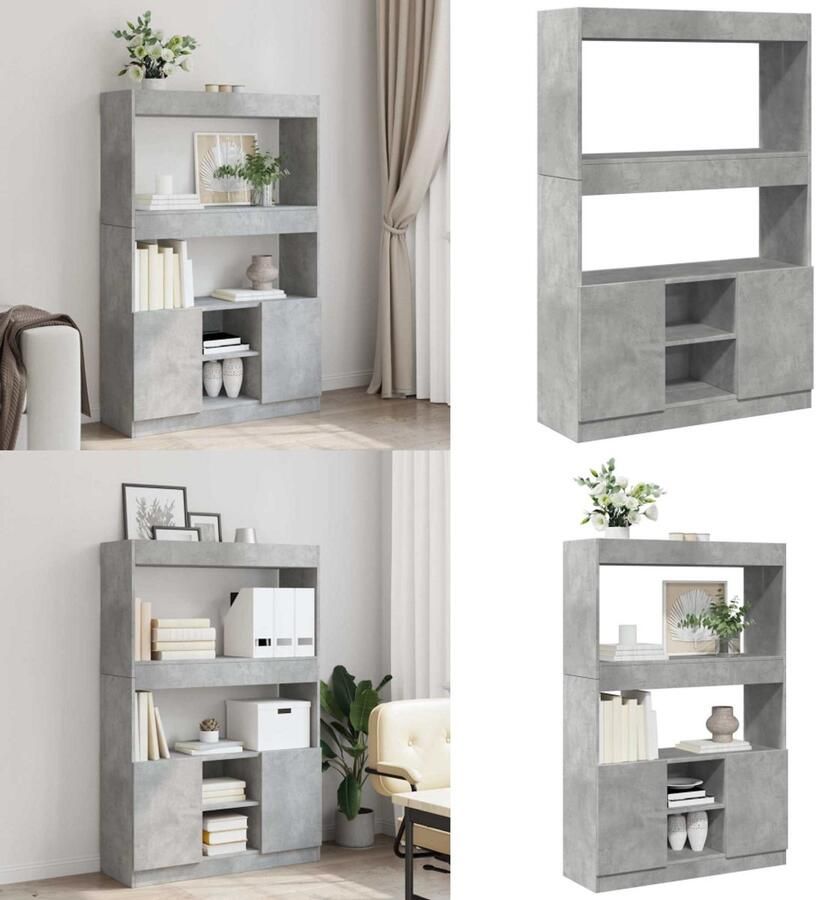 VidaXL Hoge kast 92x33x140 cm bewerkt hout betongrijs Hoge Kast Hoge Kasten Boekenrek En Kast Dressoir