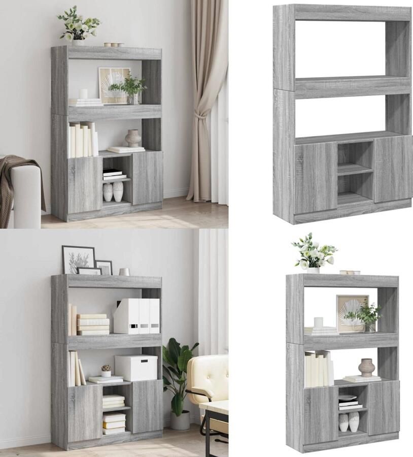 VidaXL Hoge kast 92x33x140 cm bewerkt hout grijs sonoma eikenkleurig Hoge Kast Hoge Kasten Boekenrek En Kast Dressoir