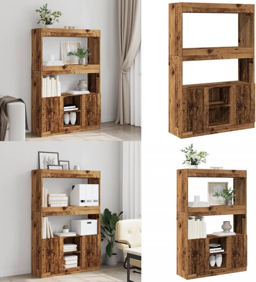 VidaXL Hoge kast 92x33x140 cm bewerkt hout oud houtkleurig Hoge Kast Hoge Kasten Boekenrek En Kast Dressoir