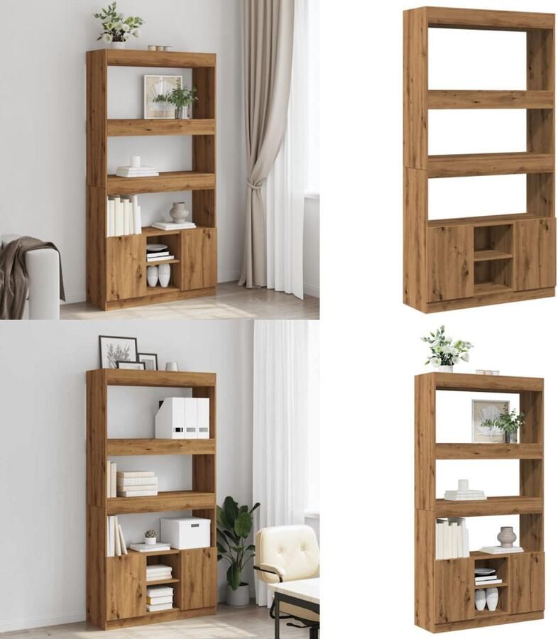 VidaXL Hoge kast 92x33x180 cm bewerkt hout artisanaal eikenkleurig Hoge Kast Hoge Kasten Boekenrek En Kast Dressoir