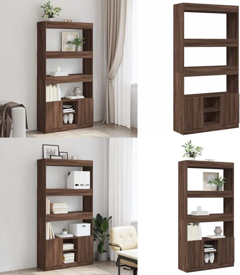 VidaXL Hoge kast 92x33x180 cm bewerkt hout bruin eikenkleur Hoge Kast Hoge Kasten Boekenrek En Kast Dressoir