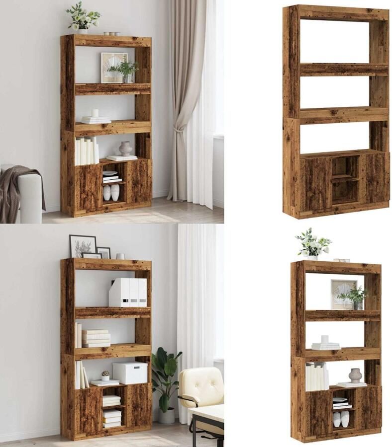 VidaXL Hoge kast 92x33x180 cm bewerkt hout oud houtkleurig Hoge Kast Hoge Kasten Boekenrek En Kast Dressoir