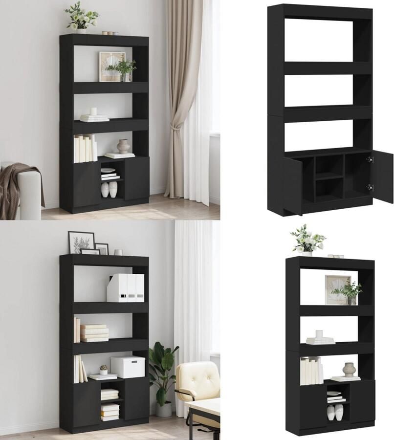 VidaXL Hoge kast 92x33x180 cm bewerkt hout zwart Hoge Kast Hoge Kasten Boekenrek En Kast Dressoir