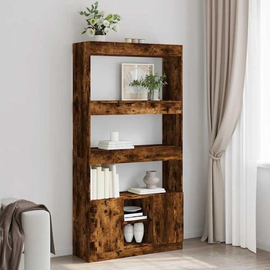VidaXL Hoge kast 92x33x180 cm Gerookt eiken Hoge Kast Hoge Kasten Boekenrek En Kast Dressoir