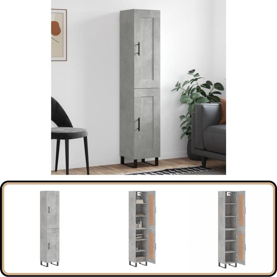 VidaXL Hoge Kast Betongrijs 180 cm Stijlvol & Praktisch Hoge Kast Dressoir Buffetkast Opbergkast Houten Kast - Foto 2
