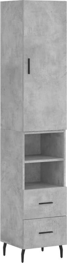 VidaXL Hoge kast Betongrijs 34 5x34x180 cm Hoge Kast Kledingkast Opslagoplossing Betonnen Look Houten Kast