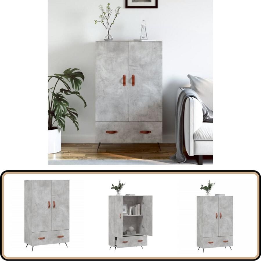 VidaXL Hoge kast Betongrijs 69 5x31x115 cm Hoge Kast Dressoir Bergruimte Houten Kast Grijze Kast - Foto 2