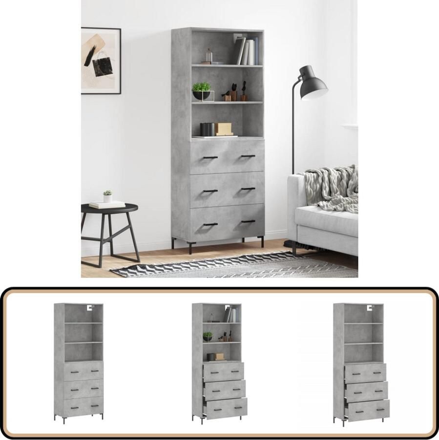 VidaXL Hoge Kast Betongrijs 69 5x34x180 cm Hoge Kast Beton Grijs Opbergkast Houten Kast Design Kast - Foto 2