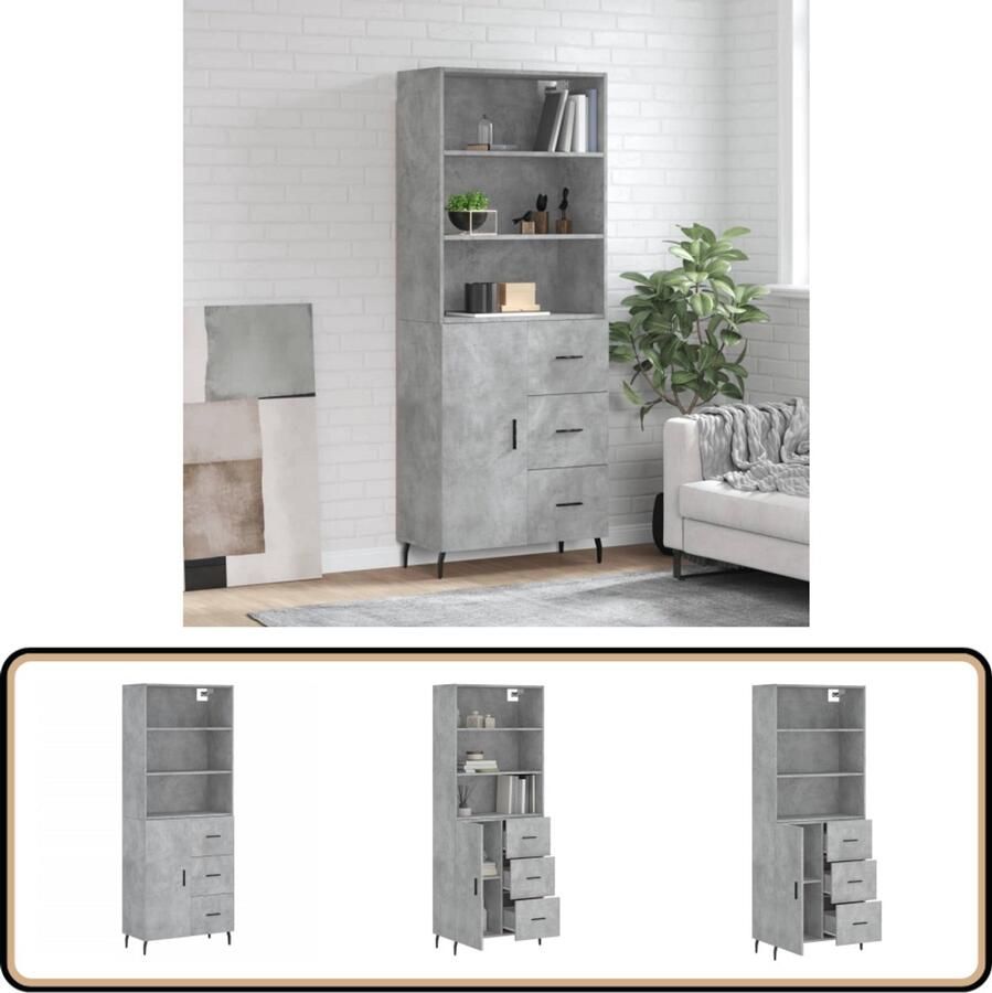 VidaXL Hoge Kast Betongrijs 69 5x34x180 cm Hoge Kast Opbergkast Betongrijs Houten Kast - Foto 2