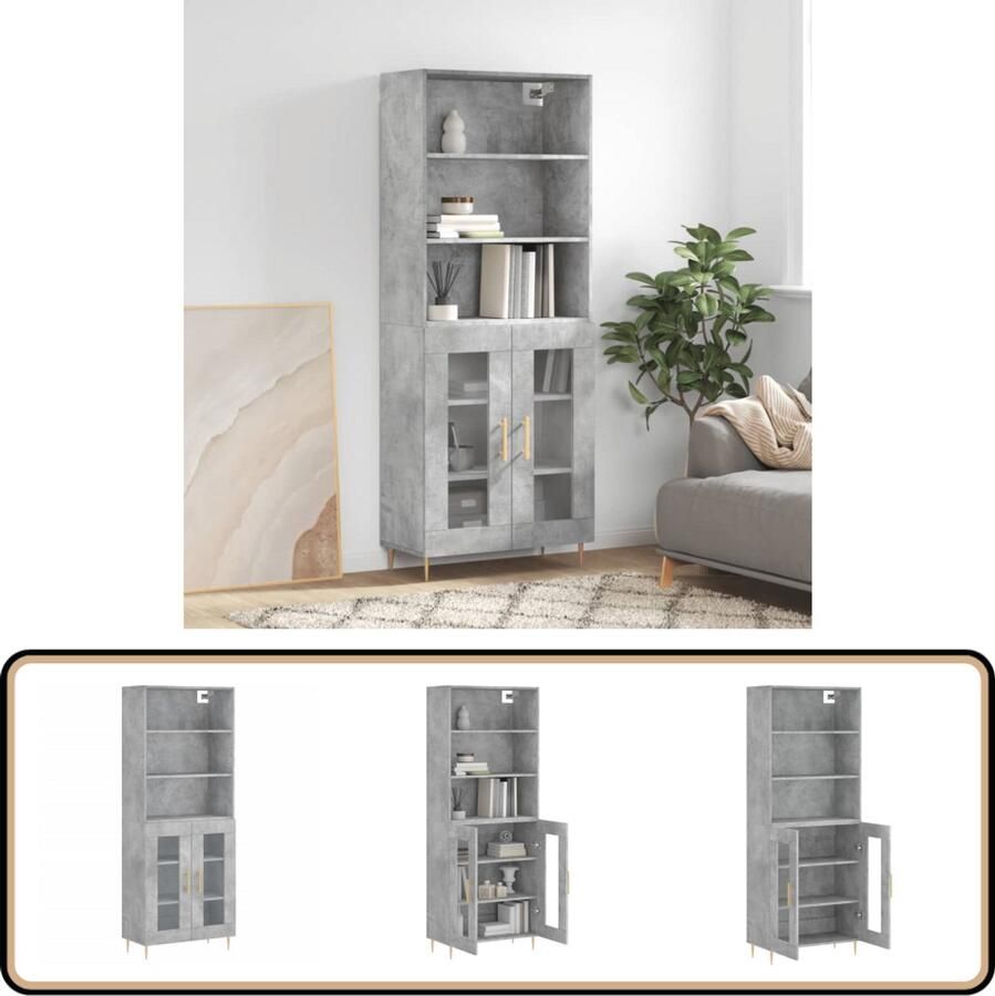 VidaXL Hoge kast Betongrijs 69 5x34x180 cm Hoge Kast Opbergkast Betongrijs Houten Kast - Foto 2