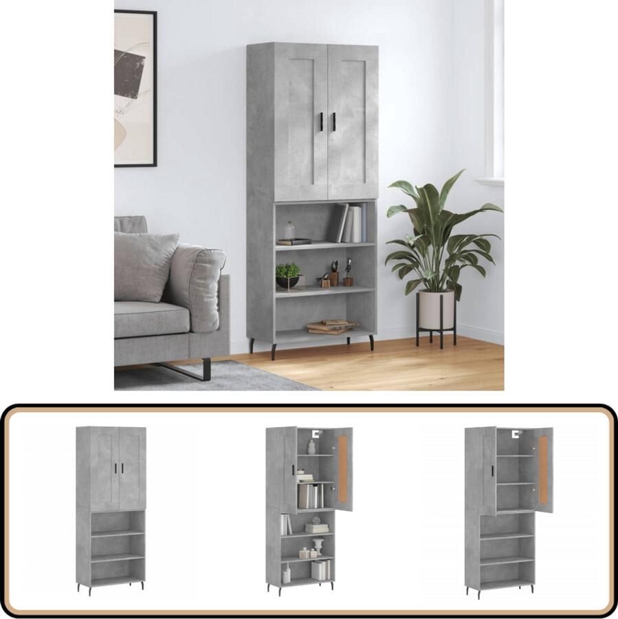 VidaXL Hoge Kast Betongrijs 69 5x34x180 cm Hoge Kast Opbergkast Betonnen Grijze Kast Houten Kast Dressoir - Foto 2