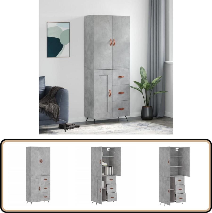 VidaXL Hoge Kast Betongrijs 69 5x34x180 cm Hoge Kast Opbergkast Betonnen Kast Houten Kast Grijze Kast