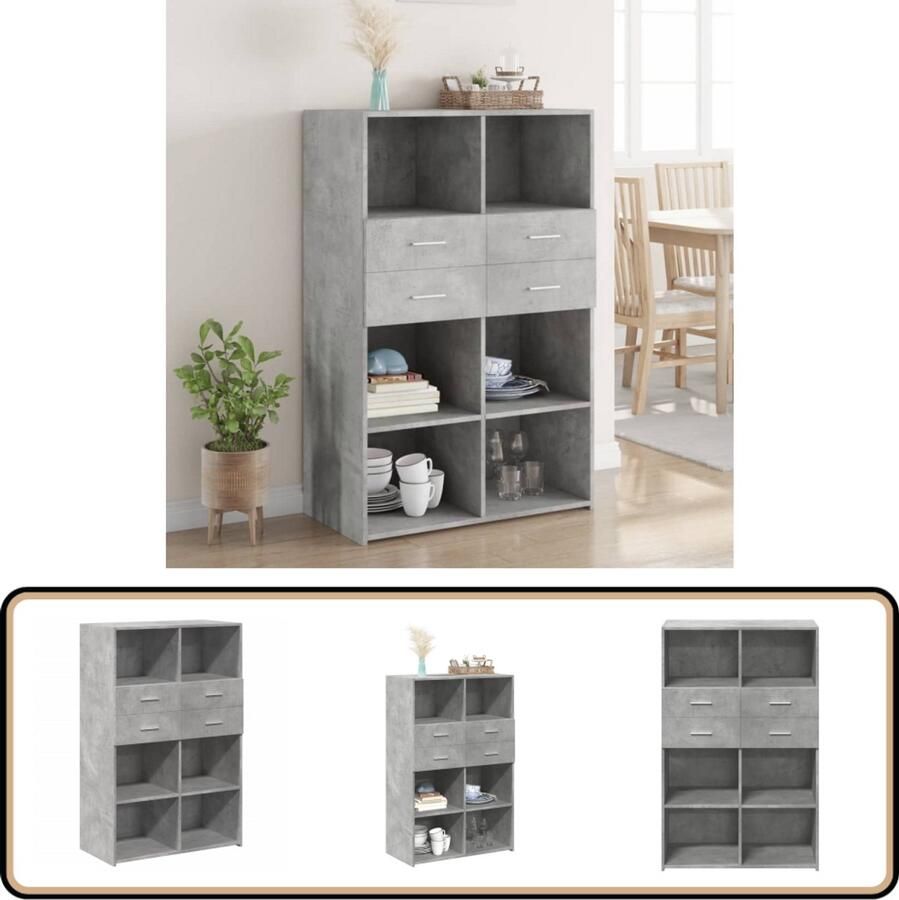 VidaXL Hoge kast Betongrijs Bewerkt hout 80x124 cm Hoge Kast Houten Kast Opslagkast Kledingkast Woonkamerkast