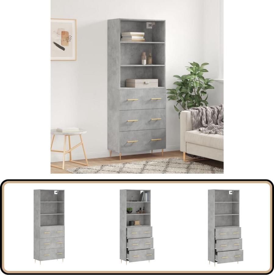 VidaXL Hoge kast Betongrijs Bewerkt hout Hoge Kast Betongrijs Houten Kast Opbergkast Woonaccessoires