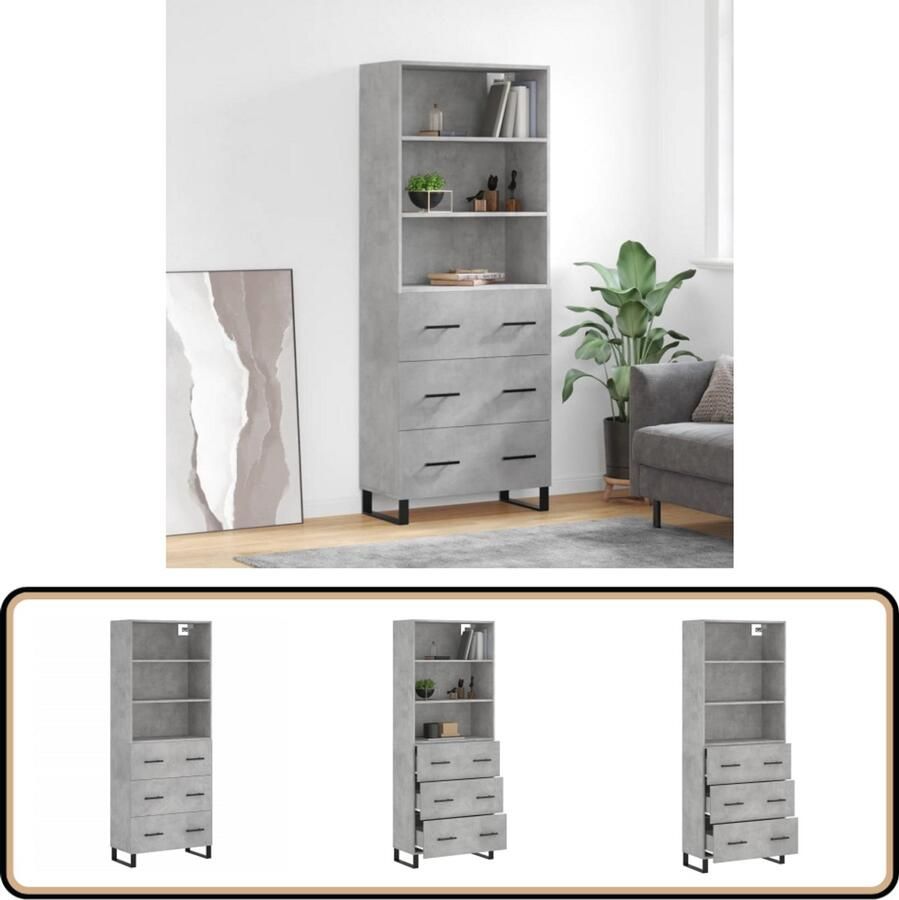 VidaXL Hoge Kast Betongrijs Bewerkte Hout 180cm Hoge Kast Houten Kast Betonnen Kast Opbergkast