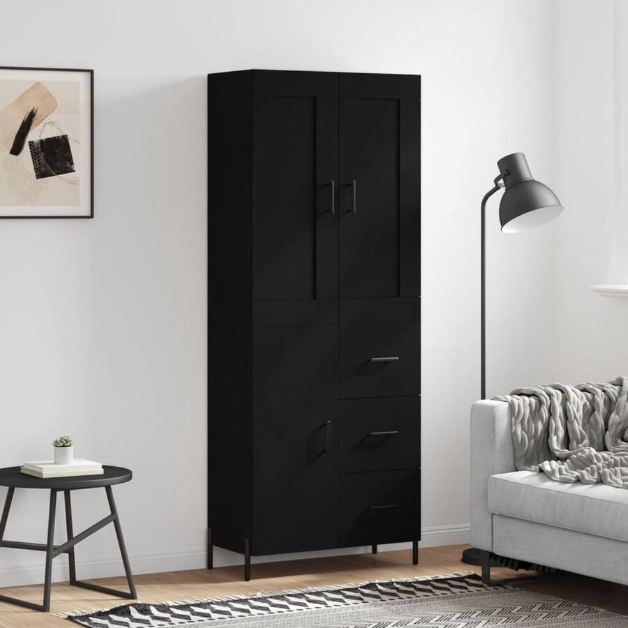 VidaXL Hoge Kast Bewerkt Hout 69 5x34x180 cm Zwart Hoge Kast Dressoir Buffetkast Opbergkast Houten Kast - Foto 2