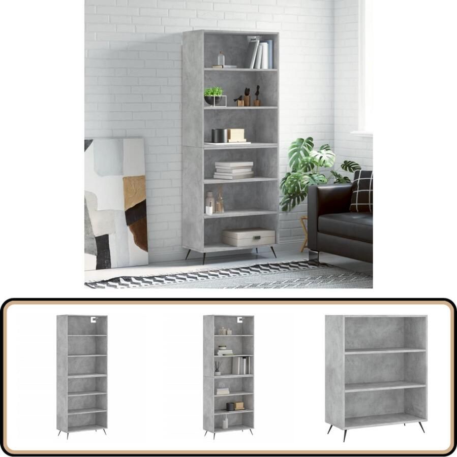 VidaXL Hoge Kast Bewerkt Hout Betongrijs 180 cm Hoge Kast Opbergkast Betonnen Grijze Kast Houten Kast Living Room Furniture - Foto 4