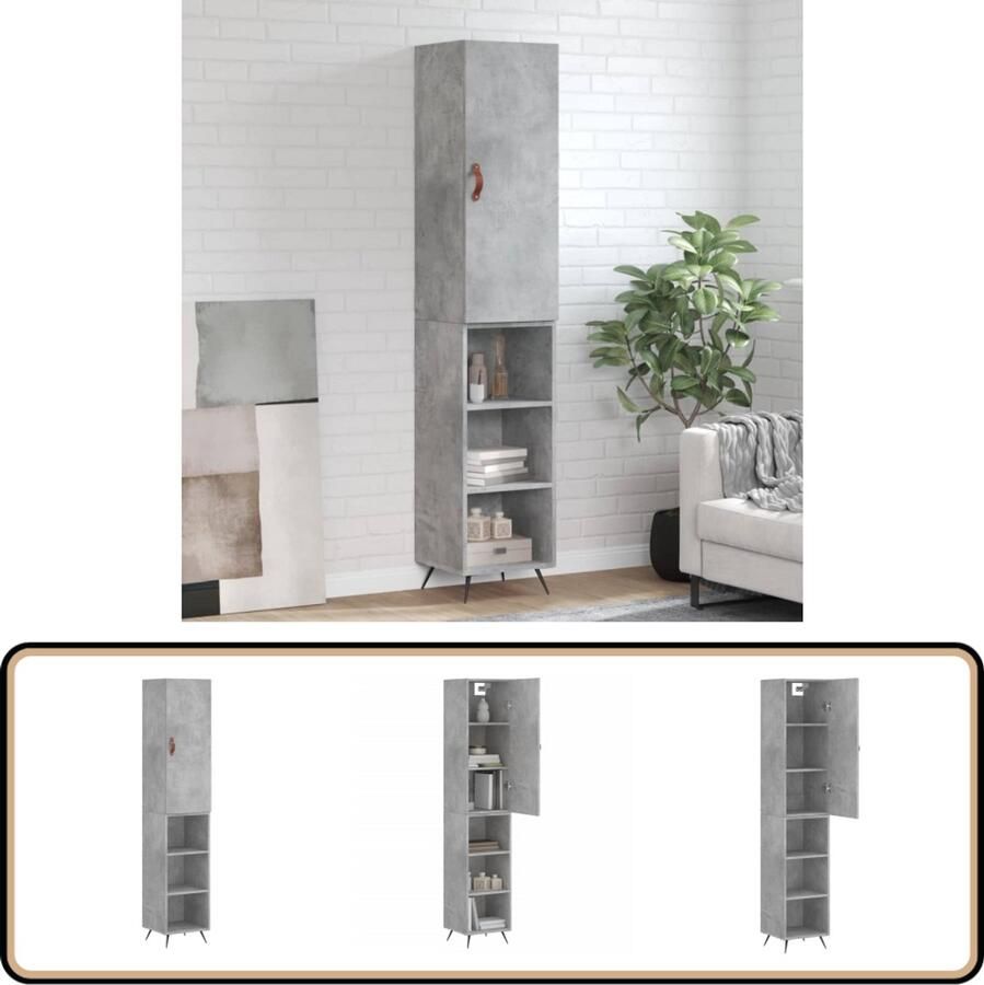VidaXL Hoge kast Bewerkt hout Betongrijs 180 cm Hoge Kast Opbergkast Houten Kast Grijze Kast Betonnen Kast - Foto 2