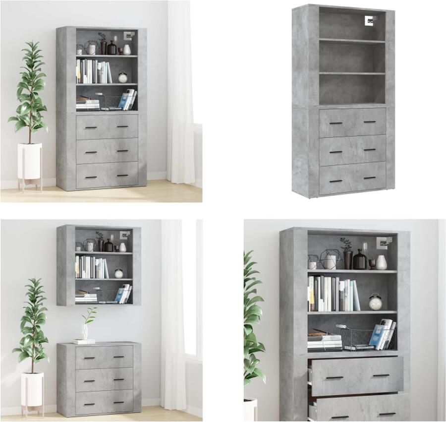 VidaXL Hoge kast bewerkt hout betongrijs Buffetkast: Buffetkasten Dressoir Kast Buffetkast
