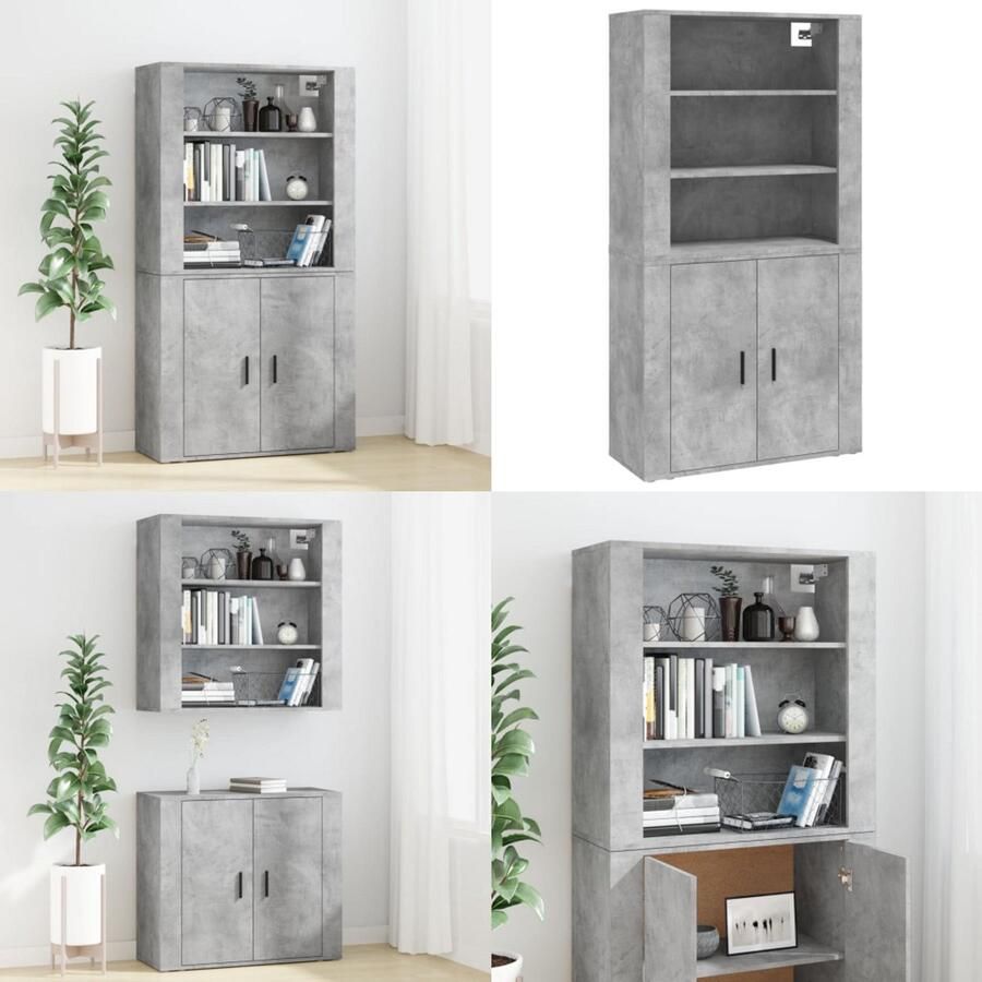 VidaXL Hoge kast bewerkt hout betongrijs Buffetkast: Buffetkasten Dressoir Kast Buffetkast
