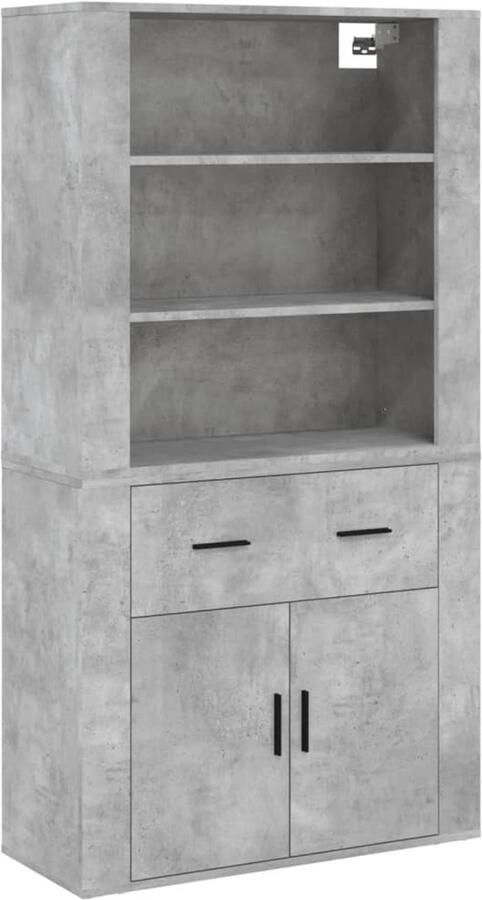 VidaXL Hoge kast Bewerkt hout Betongrijs Hoge Kast Betongrijs Houten Kast Opbergkast Wandmontage - Foto 2
