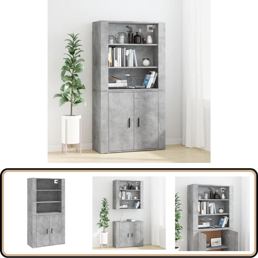 VidaXL Hoge kast betongrijs Stijlvol en praktisch Hoge Kast Buffetkast Opslagruimte Houten Kast Grijze Kast