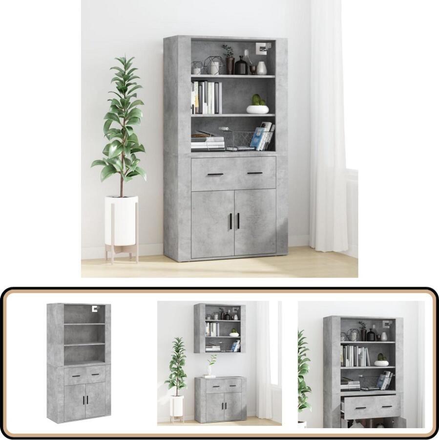 VidaXL Hoge kast Bewerkt hout Betongrijs Hoge Kast Betongrijs Houten Kast Opbergkast Wandmontage