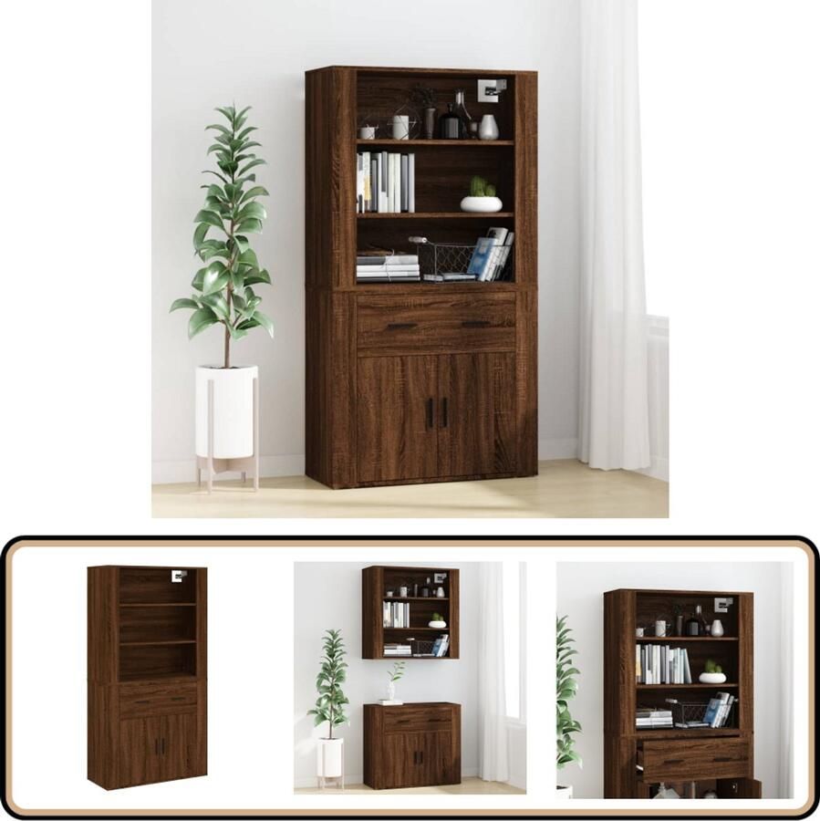 VidaXL Hoge kast bruin eikenhout design Hoge Kast Buffetkast Dressoir Houten Kast Bruine Eiken Kleur