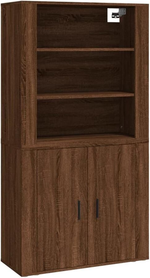 VidaXL Dressoir en Opzetkast Bruineik Hout Hoge Kast Buffetkast Wandmontage Houten Kast Bruine Eiken