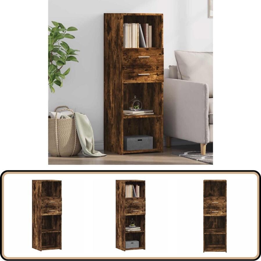 VidaXL Hoge kast Bewerkt hout Gerookt eiken 124 cm Opbergkast Houten Kast Scandinavisch Design Gerookt Eiken Woonkamer Kast