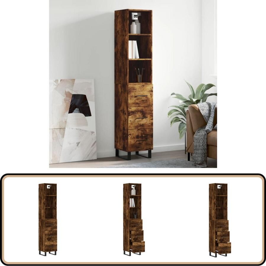 VidaXL Hoge kast Bewerkt hout Gerookt eiken 180 cm Hoge Kast Dressoir Buffetkast Opzetkast Houten Kast - Foto 2