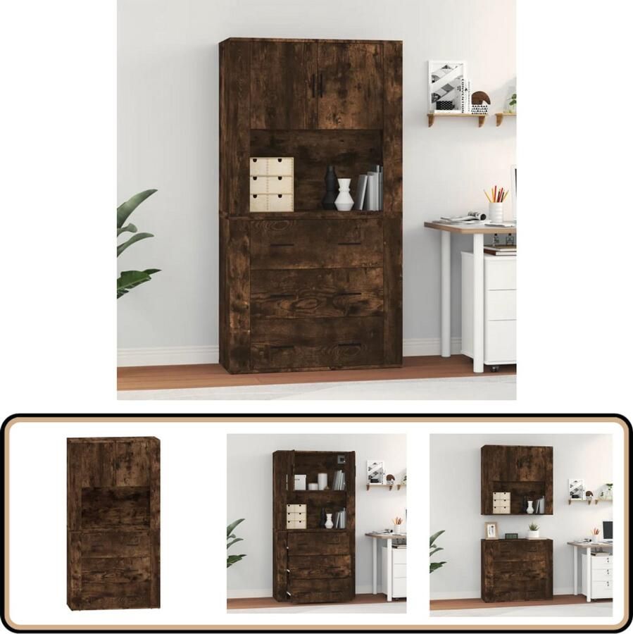 VidaXL Hoge kast Bewerkt hout Gerookt eiken 80x33x80 cm Hoge Kast Buffetkast Dressoir Kast Houten Kast