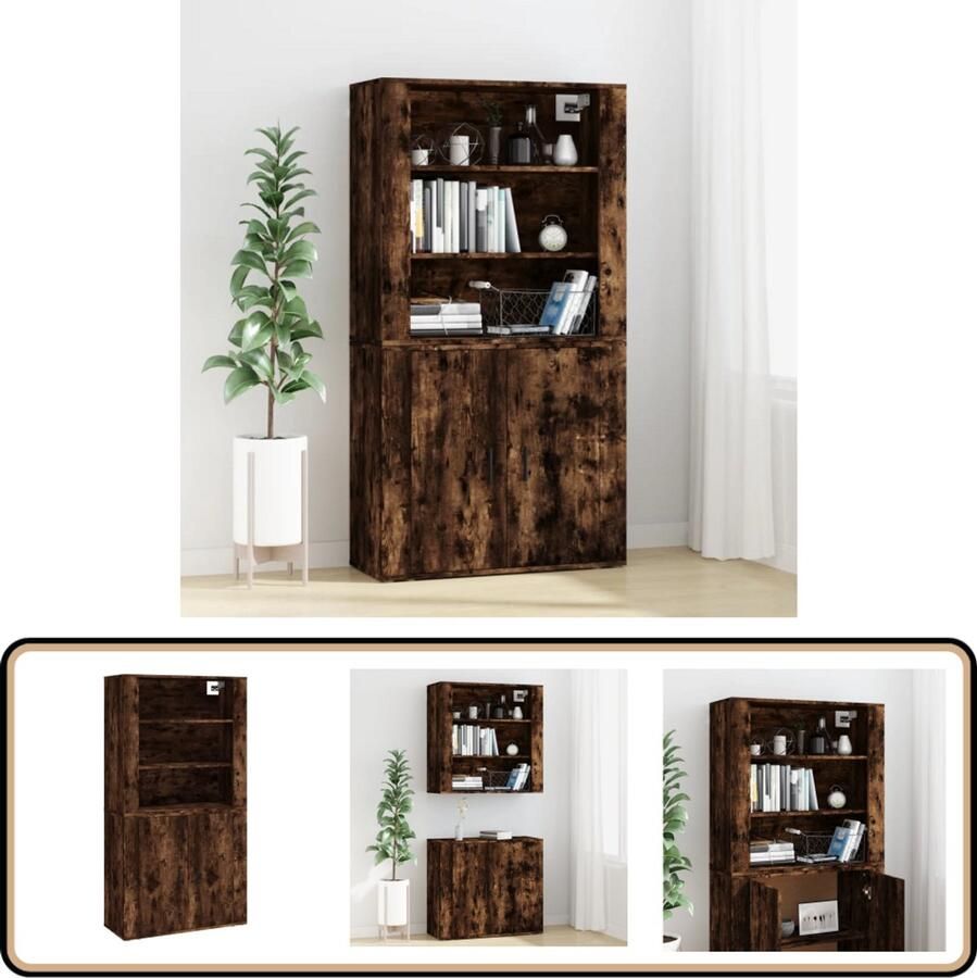 VidaXL Hoge Kast Bewerkt Hout Gerookt Eiken Hoge Kast Dressoir Buffetkast Houten Kast Opbergkast